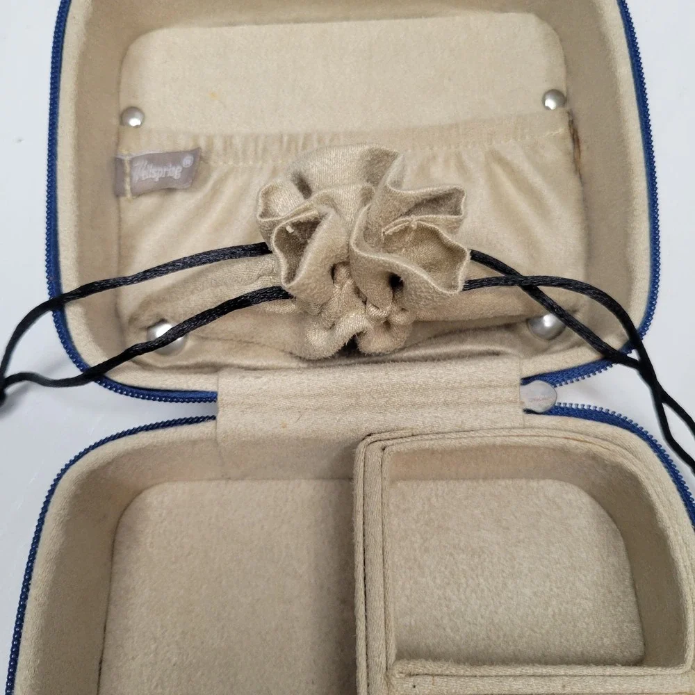 Wellspring Travel Jewelry Case Blue Medallion Damask Zippered‎ Organizer Pouch